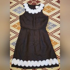Kate Spade Brown Linen Dress bordered with White flowers. Sz 6. EUC